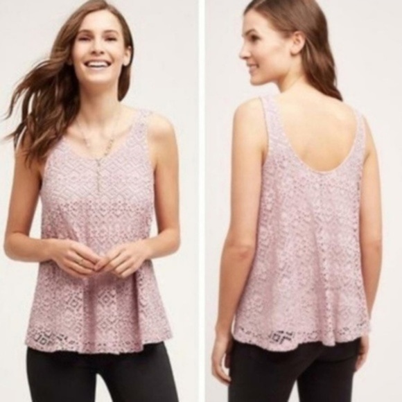 Anthropologie Deletta Germaine Lace Flared Crop Tank Top Lavender Small Cotton - Picture 7 of 7
